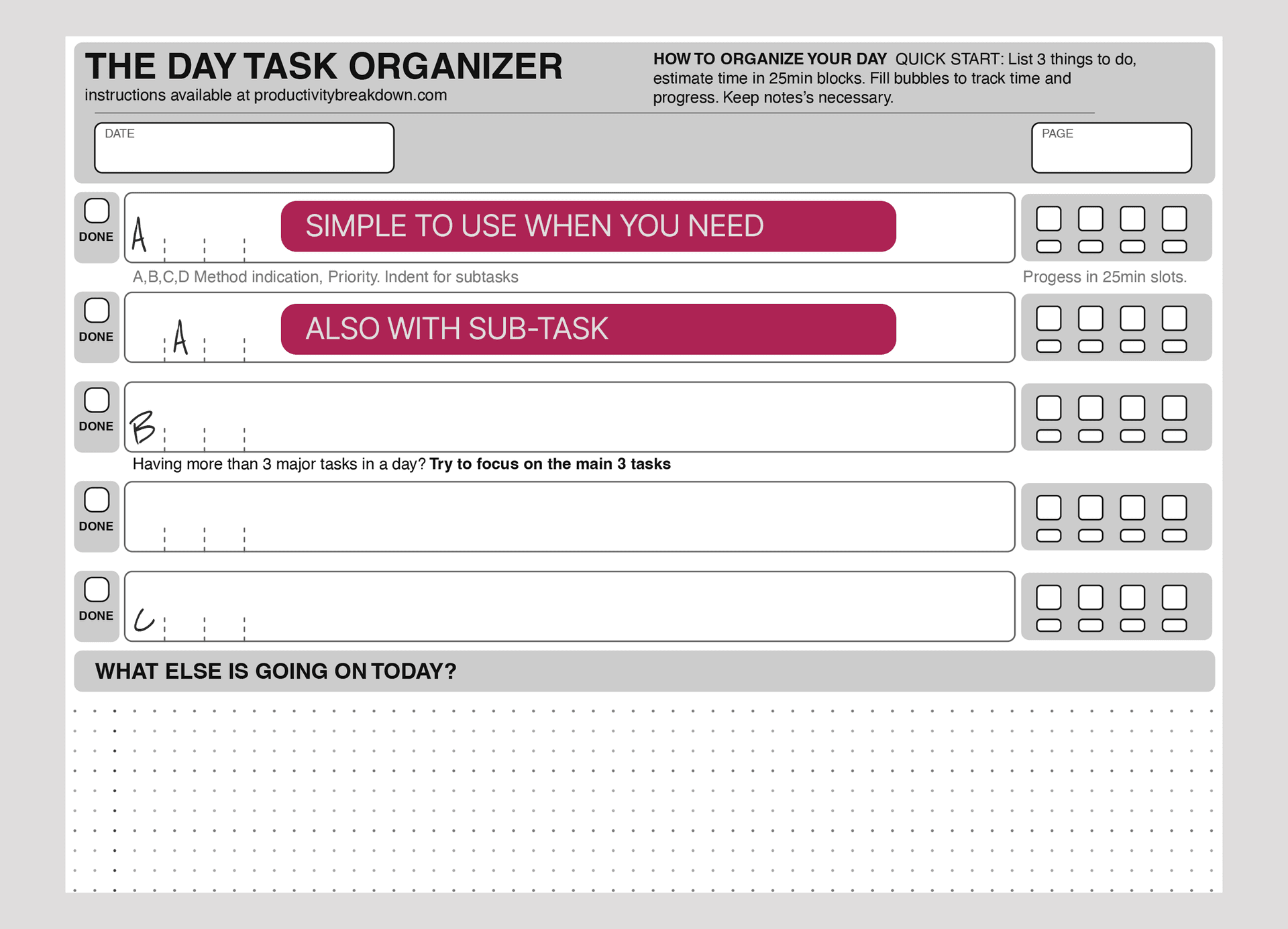 ABCD system in Focus Task Organizer