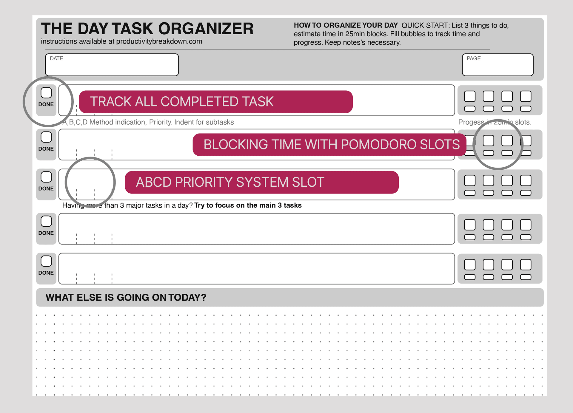 Focus Task Organizer template features